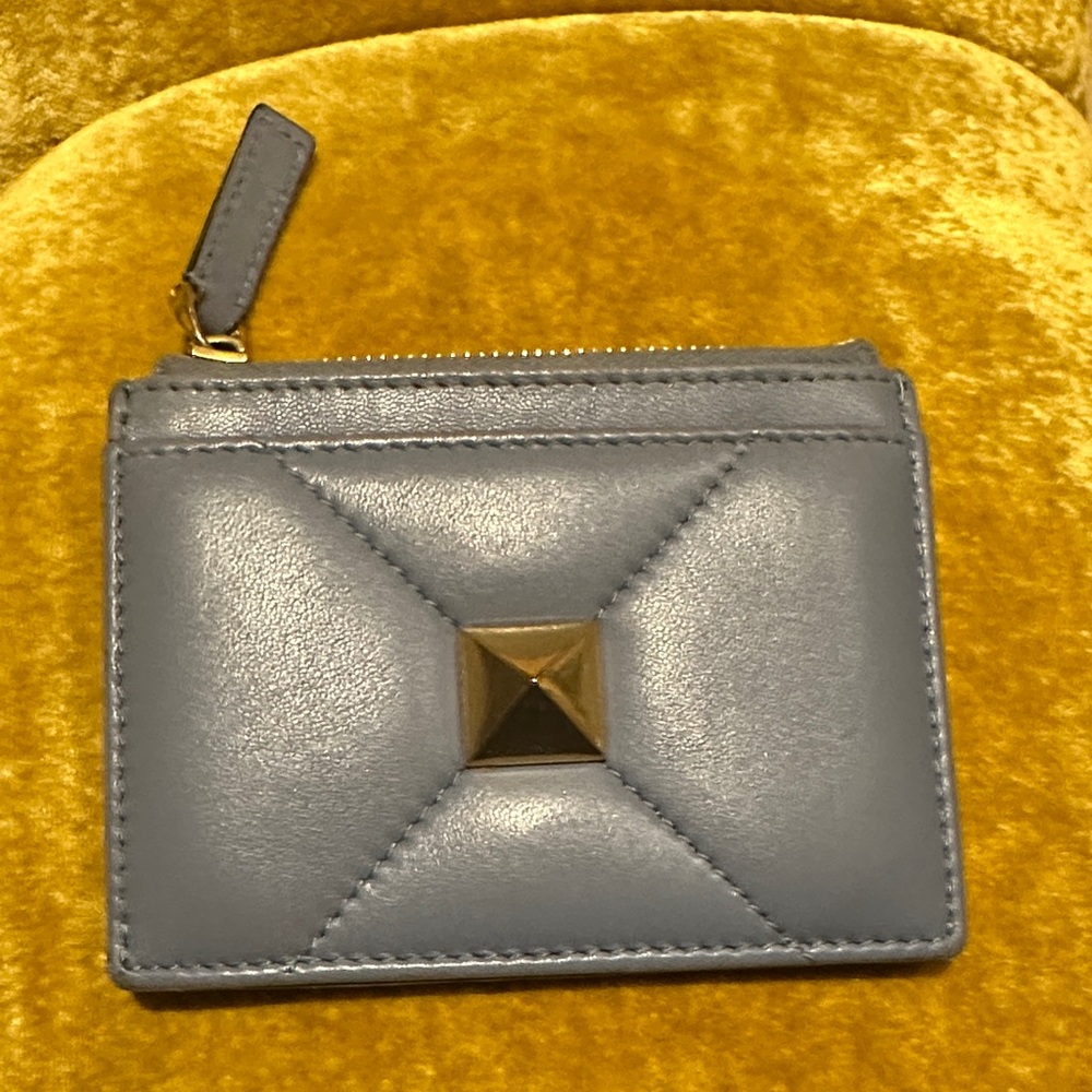 Valentino Garavani Gray Card Holder with Gold stud